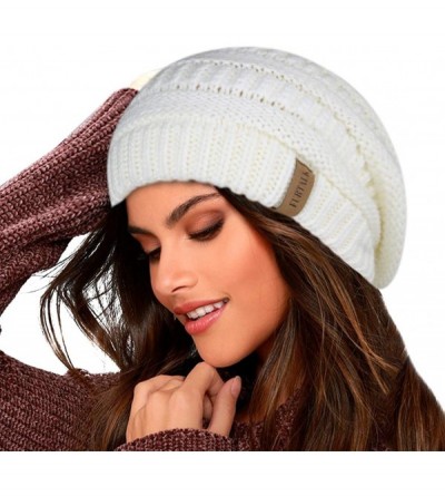 Skullies & Beanies Knit Beanie Hats for Women Men Fleece Lined Ski Skull Cap Slouchy Winter Hat - 08-white - CX18UWDO6N8 $16.58