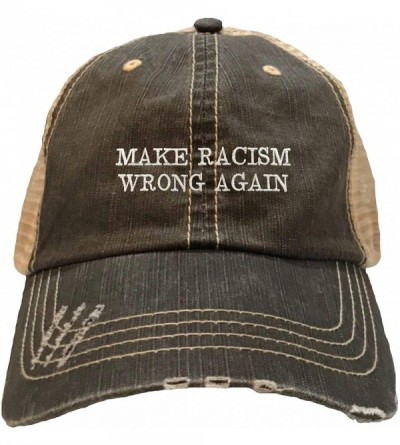 Baseball Caps Adult Make Racism Wrong Again Embroidered Distressed Trucker Cap - Brown/ Khaki - CA18HU9XAMG $21.40