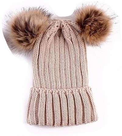 Skullies & Beanies Adults Children Double Fur Winter Casual Warm Cute Knitted Beanie Hats Hats & Caps - Beige - C918AK9T0DH $...