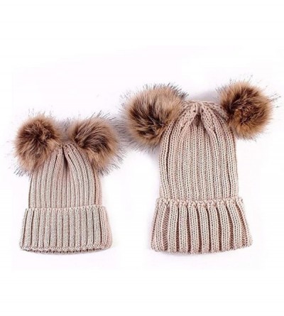 Skullies & Beanies Adults Children Double Fur Winter Casual Warm Cute Knitted Beanie Hats Hats & Caps - Beige - C918AK9T0DH $...