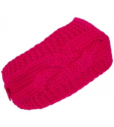 Cold Weather Headbands Solid Color Cable & Garter Stitch Knit Headband (One Size) - Pink - CG125W15D5Z $8.18