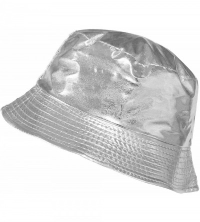 Rain Hats Waterproof Vinyl Bucket Rain Hat - 15- Plain Silver - CU196C2AKYW $11.81