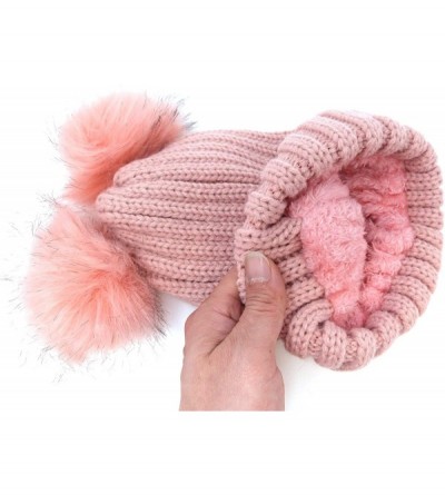Skullies & Beanies Women's Winter Trendy Warm Knit Beanie Hat with Pom Pom Ears - W/ Lining Pink - CT18IHGMCW5 $11.23