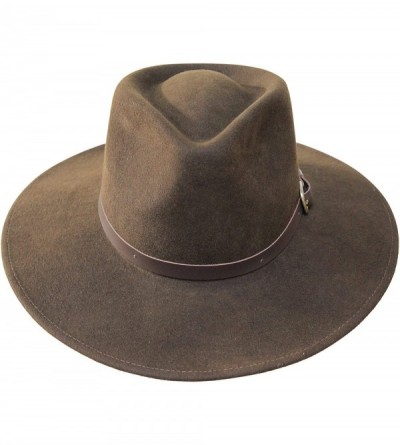 Fedoras B&S Premium Lewis - Wide Brim Fedora Hat - 100% Wool Felt - Water Resistant - Leather Band - Dark Brown - CW17AZ7RTWM...