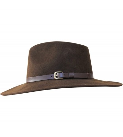 Fedoras B&S Premium Lewis - Wide Brim Fedora Hat - 100% Wool Felt - Water Resistant - Leather Band - Dark Brown - CW17AZ7RTWM...
