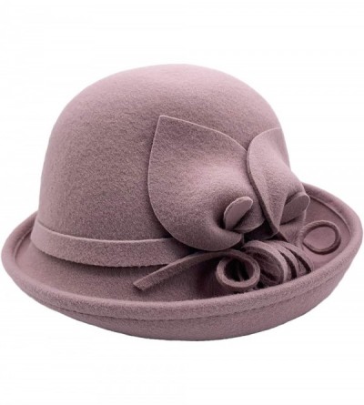 Bucket Hats 100% Wool Vintage Felt Cloche Bucket Bowler Hat Winter Women Church Hats - Lavender - CL18W4RAW4D $62.03