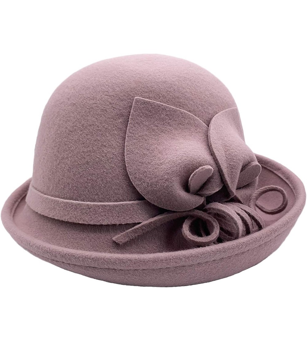 Bucket Hats 100% Wool Vintage Felt Cloche Bucket Bowler Hat Winter Women Church Hats - Lavender - CL18W4RAW4D $30.65