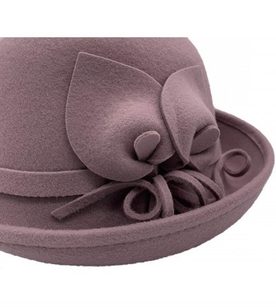 Bucket Hats 100% Wool Vintage Felt Cloche Bucket Bowler Hat Winter Women Church Hats - Lavender - CL18W4RAW4D $30.65
