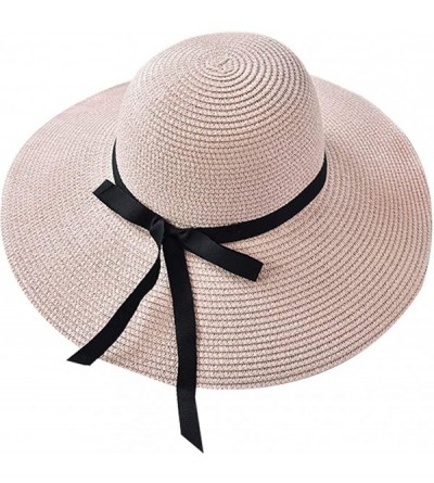 Sun Hats Large Straw Sun Hats for Women with UV Protection Wide Brim-Ladias Summer Beach Cap with Floppy - D1-pink - CP18QQ4U...