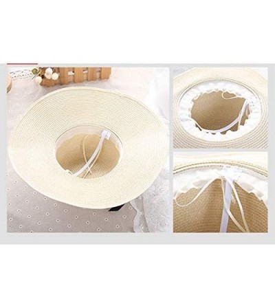 Sun Hats Large Straw Sun Hats for Women with UV Protection Wide Brim-Ladias Summer Beach Cap with Floppy - D1-pink - CP18QQ4U...