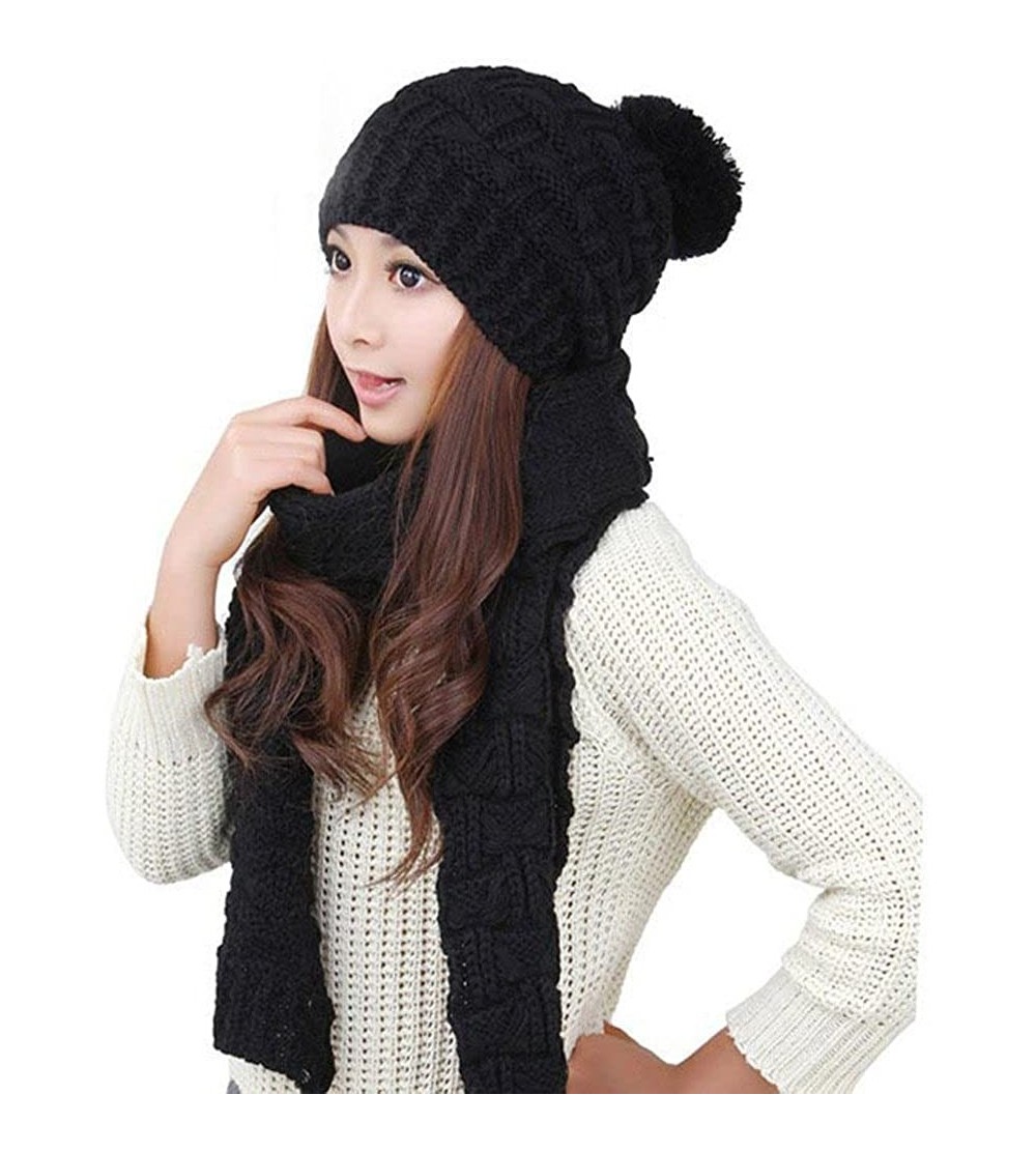 Skullies & Beanies Women Girls Fashion Winter Warm Knitted Hat Beanie Hat Scarf Set - Black - C818654UTTT $11.79