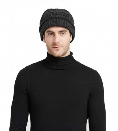 Skullies & Beanies Knit Hat Scarf Set - Merino Wool Winter Warm Beanie Circle Loop Scarves - Hat - Black - CJ18II46CQ8 $20.45