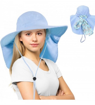 Sun Hats Women Large Brim Adjustable UPF 50+ Sun Hat Safari with Floral Ribbon for Beach Hiking Camping Fishing Gardening - C...