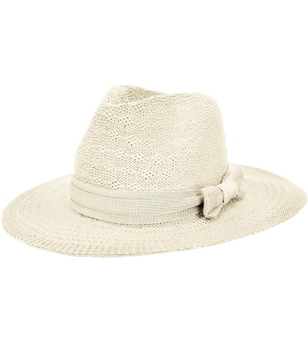 Sun Hats Women's Straw Sun Hat Fedora Trilby Panama Jazz Hat with Bow Band - Khaki - CF1825774UZ $16.77