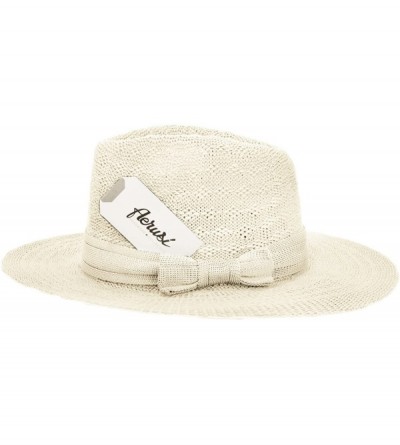 Sun Hats Women's Straw Sun Hat Fedora Trilby Panama Jazz Hat with Bow Band - Khaki - CF1825774UZ $16.77