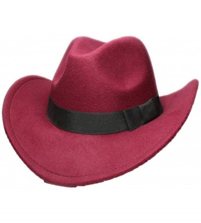 Fedoras Men's Crushable Felt Outback Hat Wool Wide Brim Western Cowboy Hat Fedora Jazz Cap - Wine - C318SSZ28SZ $22.57