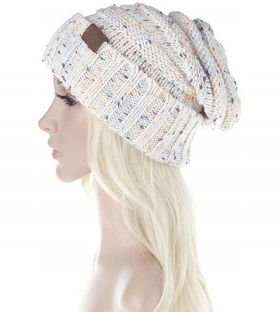 Skullies & Beanies Lady Winter Warm Baggy Skiing Mix Color Knit Spot Wrap Cap Dot Head Hat Black - White - CL18894THMZ $41.47