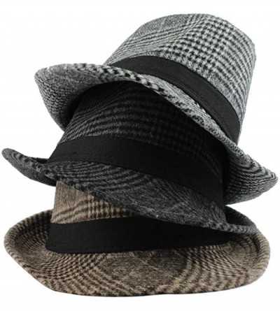 Fedoras Unisex Short Brim Wool Fedora Hat Plaid Trilby Hat Classic Jazz Cap - Black - CR18R3R228W $37.88