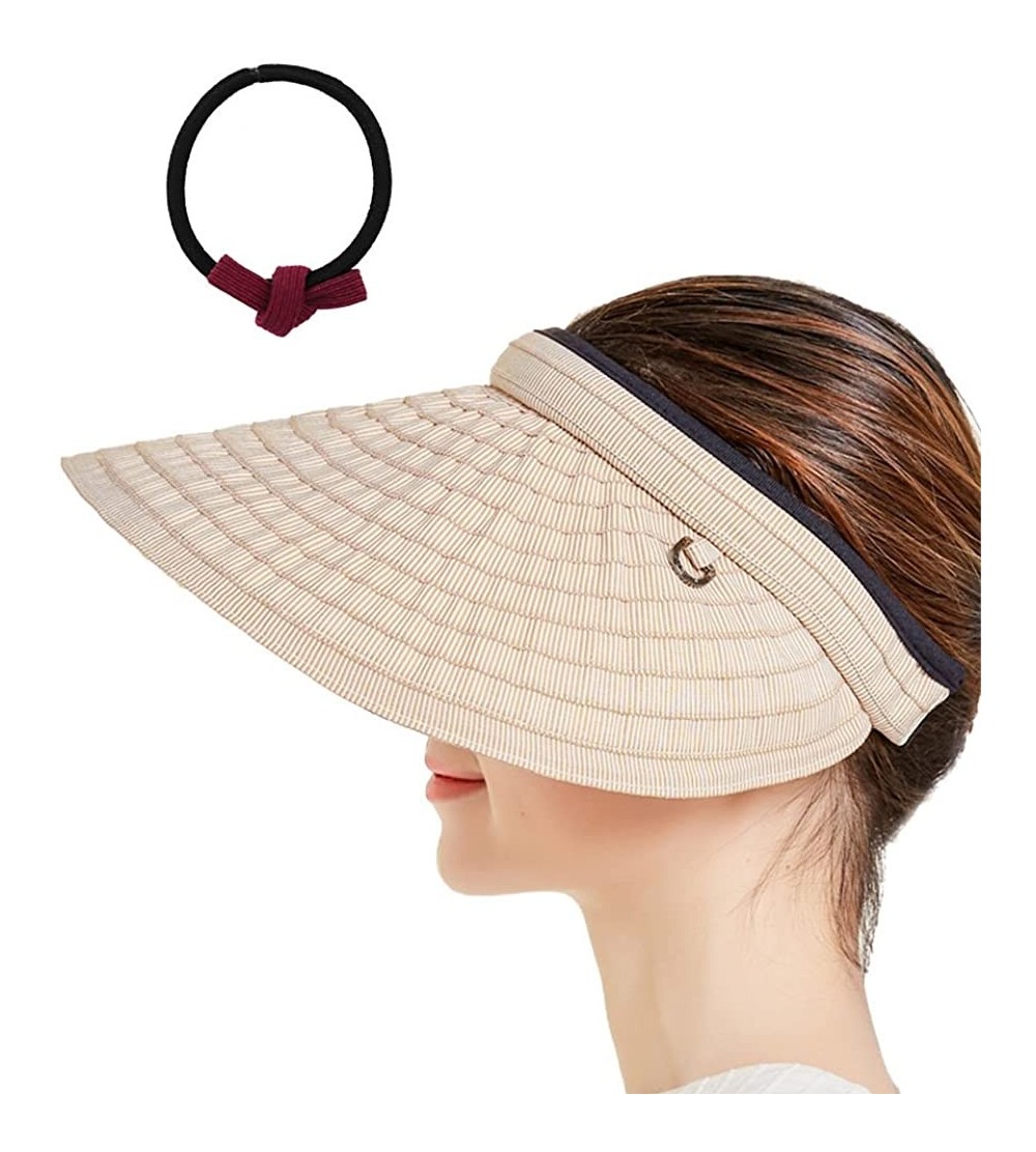 Visors Sun Visor Hat Women 5.5'' Large Brim Summer Beach Cap - Khaki - CP18HS7CHTC $9.79