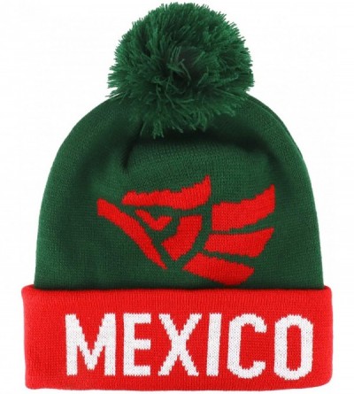 Skullies & Beanies Hecho en Mexico Eagle Pom Cuff Knit Winter Beanie - Green Red - CI18NGXO8Q3 $13.36