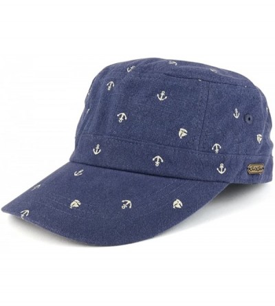Baseball Caps Flat Top Style Cotton Linen Army Cap with Anchor Print Pattern - Navy - C0186TIDQAK $15.15