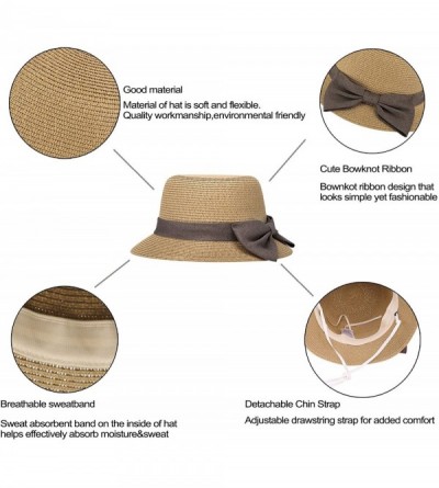 Sun Hats Women's Wide Brim Straw Sun Hat w/Large Decorative Bow and Drawstring - Brown - CF18CHSQM37 $17.61