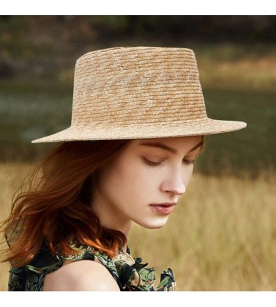 Sun Hats Women Straw Fedora Sun Hat Adjustable Summer UV Protection Hat Travel Sun Hat with Pearl Chin Strap - Beige - CZ18RC...