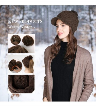 Skullies & Beanies Womens Knit Visor Beanie Newsboy Cap Winter Warm Hat Cold Snow Weather Girl 55-60cm - 00778-brown - CH18ZD...
