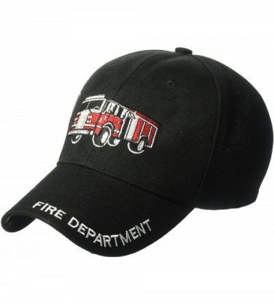 Baseball Caps Kid/Child Embroidered Fire Truck Adjustable Hook and Loop Hat (One Size) - Black - CK11JSGV6QL $11.67