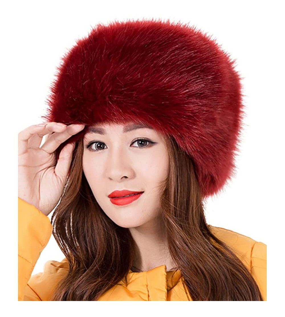 Skullies & Beanies Women's Warmth Furry Russian Winter Beanie Hat - Winered - CD12NUC54D8 $20.78