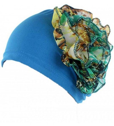 Skullies & Beanies Women Flower Elastic Turban Beanie Wrap Chemo Cap Hat - Blue - C712NABRJBK $12.83