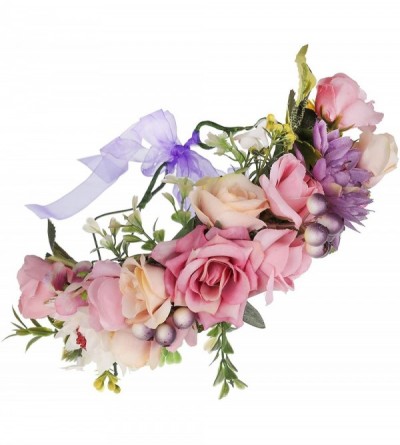 Headbands Adjustable Flower Crown Headband - Women Girl Festival Wedding Party Flower Wreath Headband - Purple - CM18R540Y4Y ...