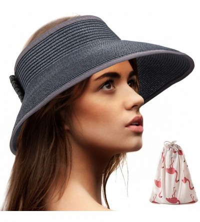 Visors Foldable Sun Visors for Women - Beach Hat Wide Brim Sun Hat Roll-Up Straw Hat - CG18T4SAMC0 $12.32