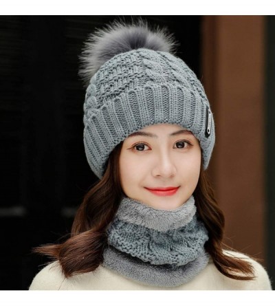 Skullies & Beanies Womens Winter Beanie Hat Scarf Set Warm Fuzzy Knit Hat Neck Scarves - D-grey - C018ZKYOATD $10.97