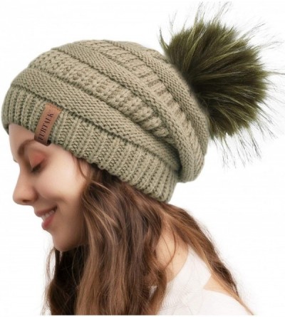 Skullies & Beanies Womens Winter Knit Slouchy Beanie Hat Warm Skull Ski Cap Faux Fur Pom Pom Hats for Women - C518UGUNA5C $14.68