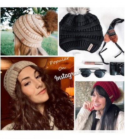 Skullies & Beanies Womens Winter Knit Slouchy Beanie Hat Warm Skull Ski Cap Faux Fur Pom Pom Hats for Women - C518UGUNA5C $14.68
