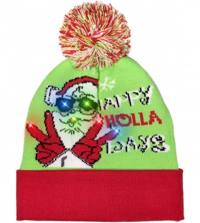 Skullies & Beanies LED Light-up Knitted Ugly Sweater Holiday Xmas Christmas Beanie - 3 Flashing Modes (FA La La Beanie) - CA1...