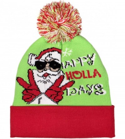 Skullies & Beanies LED Light-up Knitted Ugly Sweater Holiday Xmas Christmas Beanie - 3 Flashing Modes (FA La La Beanie) - CA1...