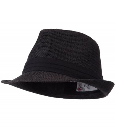 Fedoras Mens 3 Layer Pleated Band Solid Color Straw Fedora - Black - CX11WRA7MVH $31.54