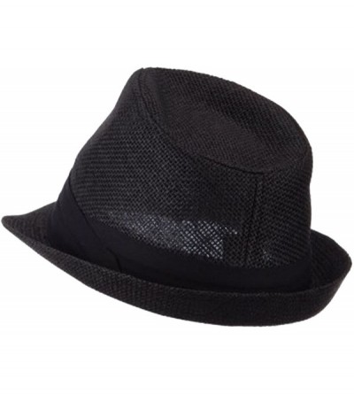Fedoras Mens 3 Layer Pleated Band Solid Color Straw Fedora - Black - CX11WRA7MVH $12.92