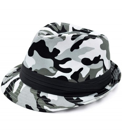 Fedoras Premium Unisex Camouflage Black Band Fedora Hat - Grey - C818URGYRGR $10.96