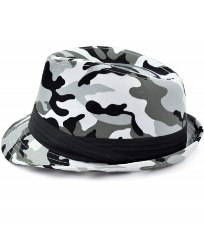 Fedoras Premium Unisex Camouflage Black Band Fedora Hat - Grey - C818URGYRGR $10.96