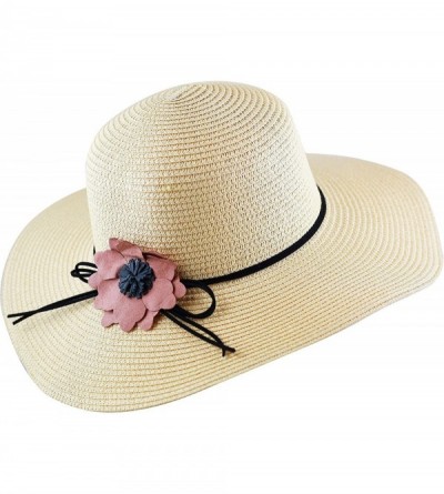 Sun Hats Womens Floppy Summer Sun Beach Wide Brim Straw Hat - Fh2-beige - CS18D6TUS59 $9.92