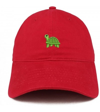 Baseball Caps Turtle Emoticon Embroidered 100% Soft Brushed Cotton Low Profile Cap - Red - CK1845OT249 $13.46