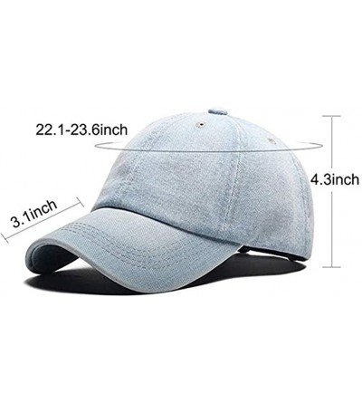 Baseball Caps Classic Blue Washed Dyed Denim Baseball Cap - Dad Hat - Polo Style Plain Adjustable Solid Visor Caps Hats - Blu...