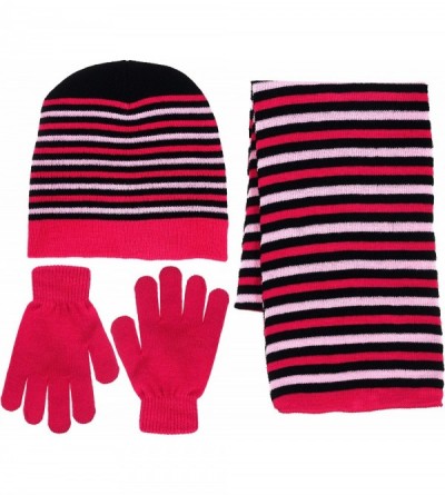 Skullies & Beanies Girls 3 Piece Knit Hat- Scarf & Gloves Set a Winter Accessories for Girls - Fuchsia-pink - CG12B03B39J $11.22