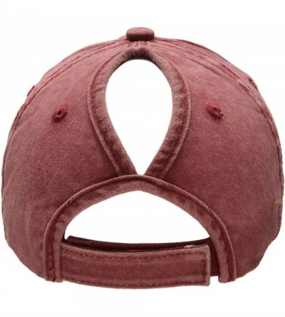 Baseball Caps Ponytail Baseball Cap High Bun Ponycap Adjustable Mesh Trucker Hats - 002 (Distressed Washed Cotton) - Red - CW...