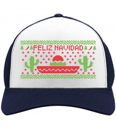 Baseball Caps Feliz Navidad Mexican Ugly Christmas Cap Funny Xmas Party Trucker Hat Mesh Cap - Navy/White - CI1888LG2A0 $17.12