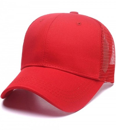 Baseball Caps Custom Embroidered Baseball Caps Ponytail Messy High Bun Hat Ponycaps Adjustable Mesh Trucker Hats - Red - CU18...