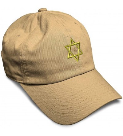 Baseball Caps Custom Soft Baseball Cap Star of David Jewish B Embroidery Twill Cotton - Khaki - CY18SMMCUZN $10.14